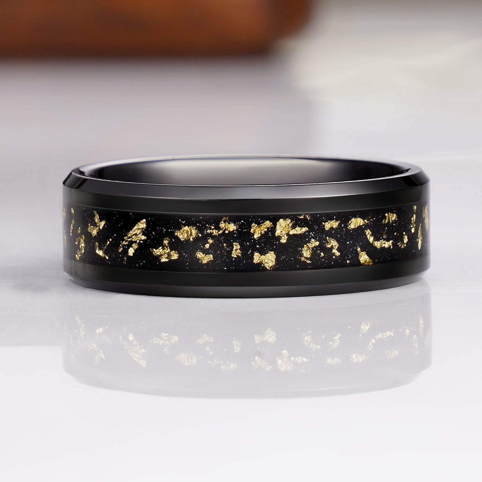 Issac Nebula Men's Gold Leaf Wedding Band