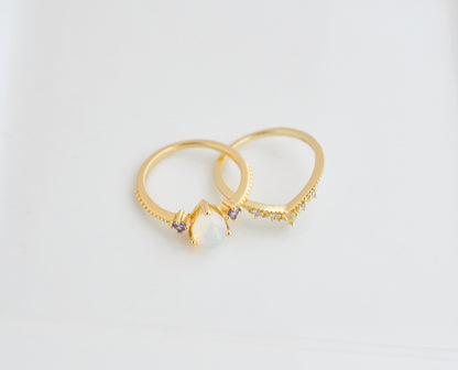 April Opal and Amethyst Ring Set in Gold with Natural Stones