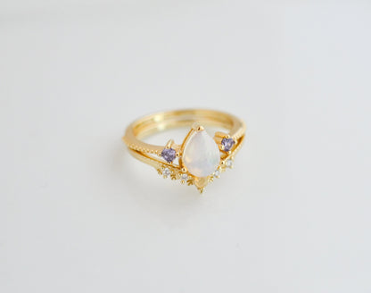 April Opal and Amethyst Ring Set in Gold with Natural Stones