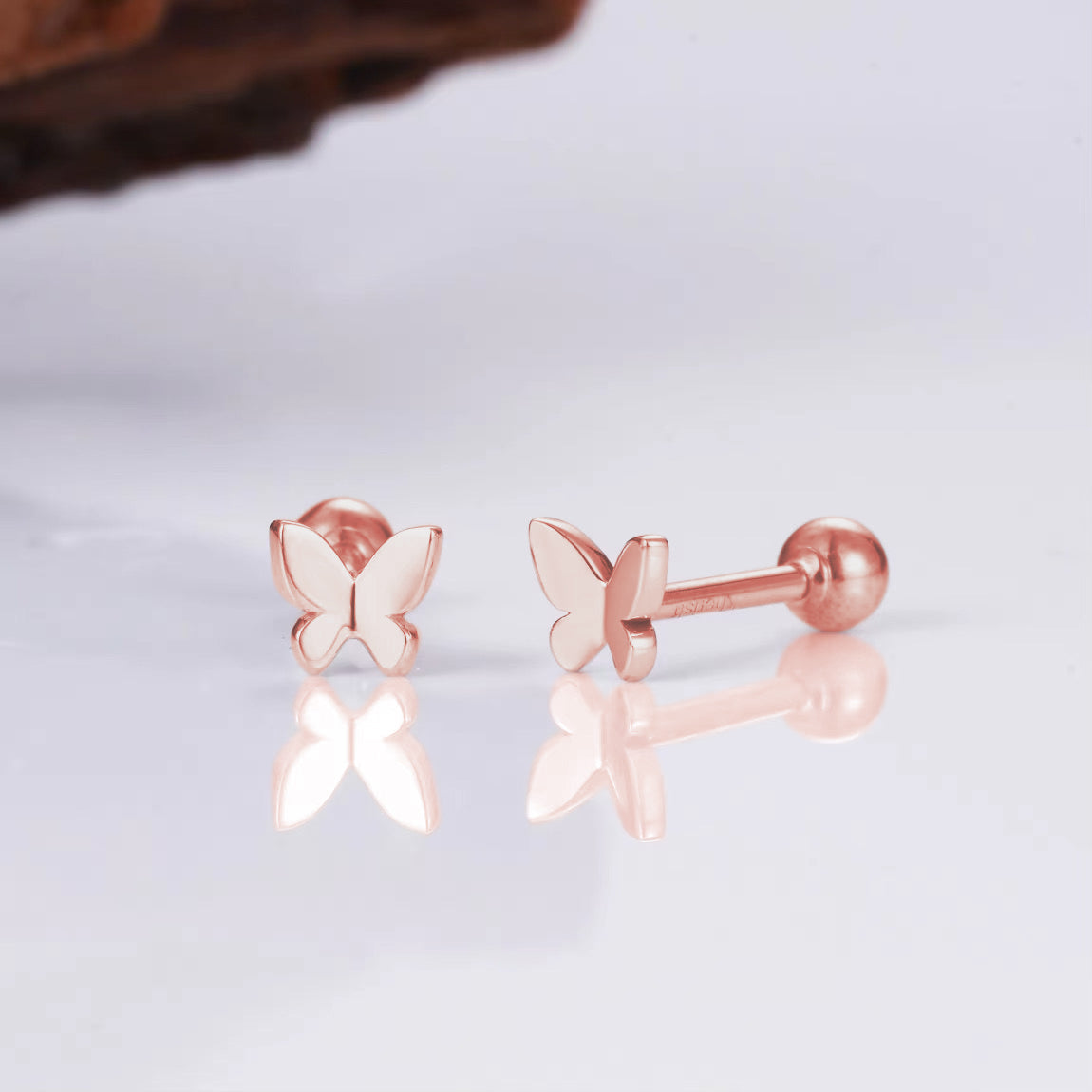 14k Solid Gold Butterfly Earrings Screw Backs Rose Gold