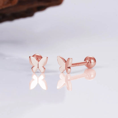14k Solid Gold Butterfly Earrings Screw Backs Rose Gold