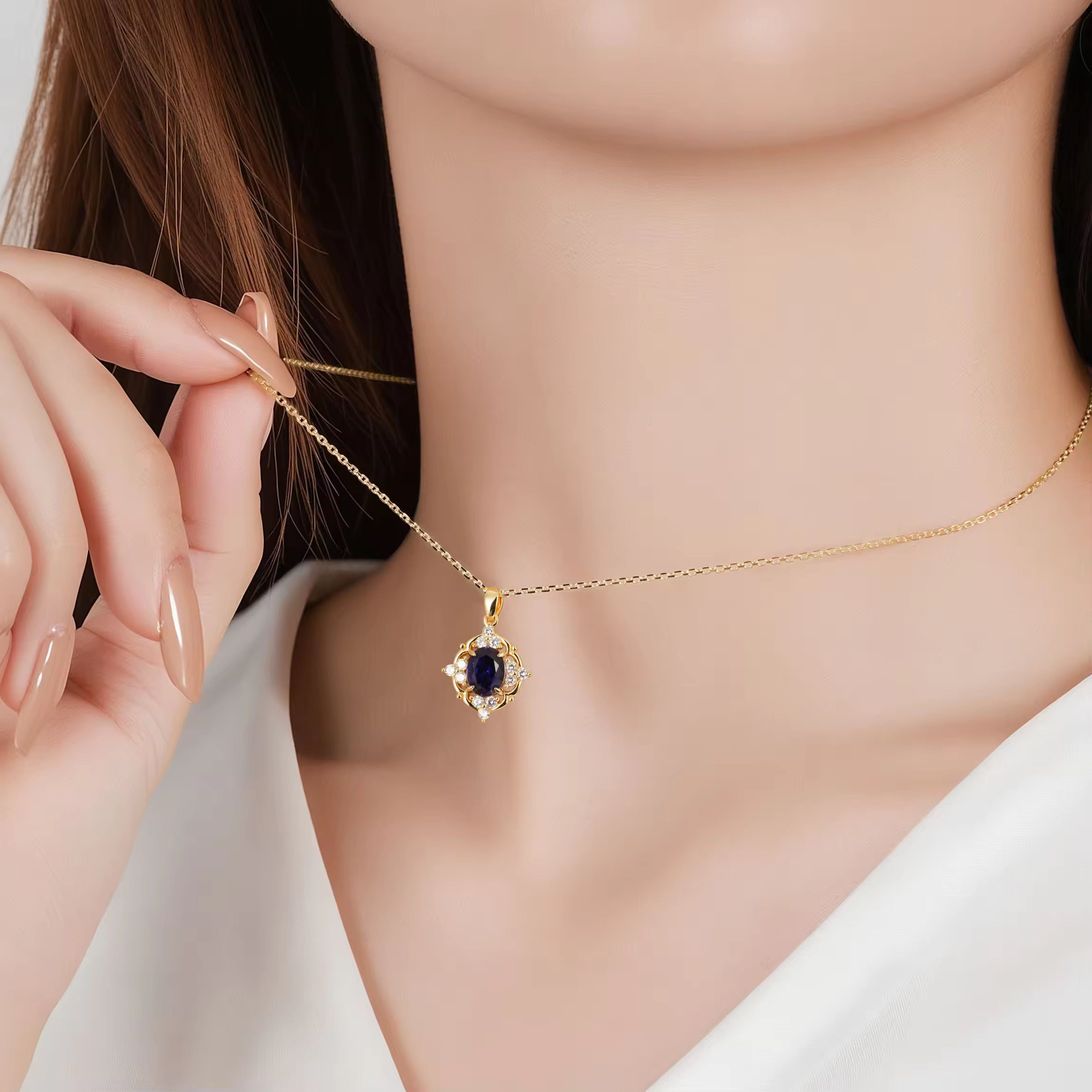 Sapphire necklace with rose gold setting and crystal accents | 14K Gold Vermeil
