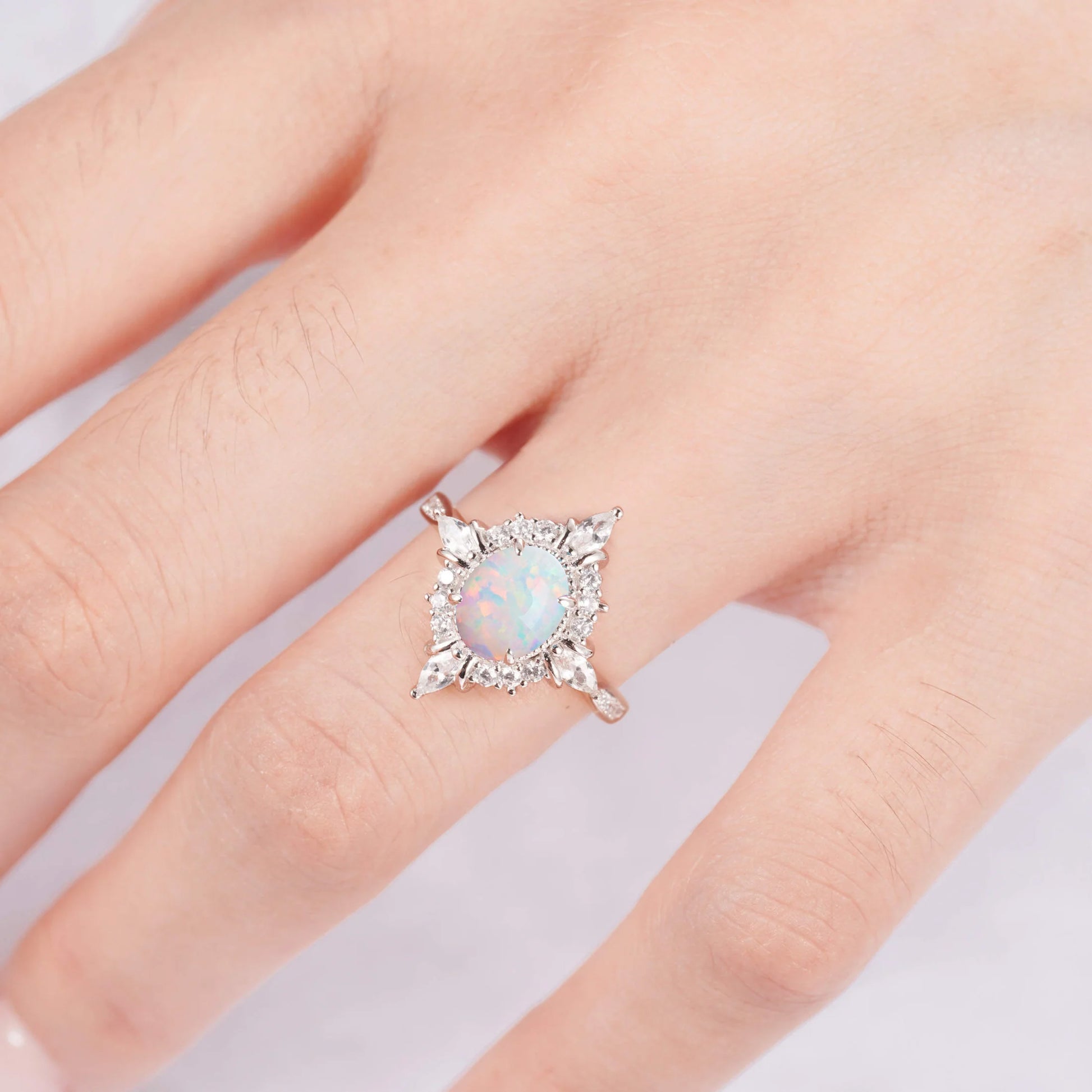 Mia Opal Ring Rose Gold with natural fire opal and crystals