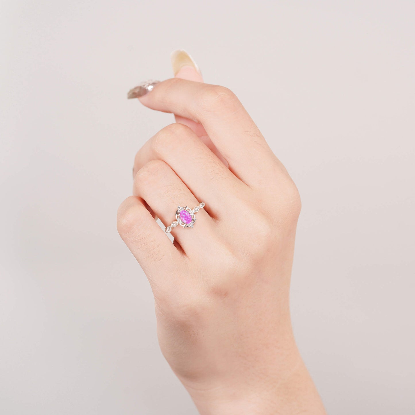 Pink opal ring in sterling silver with a vibrant gemstone