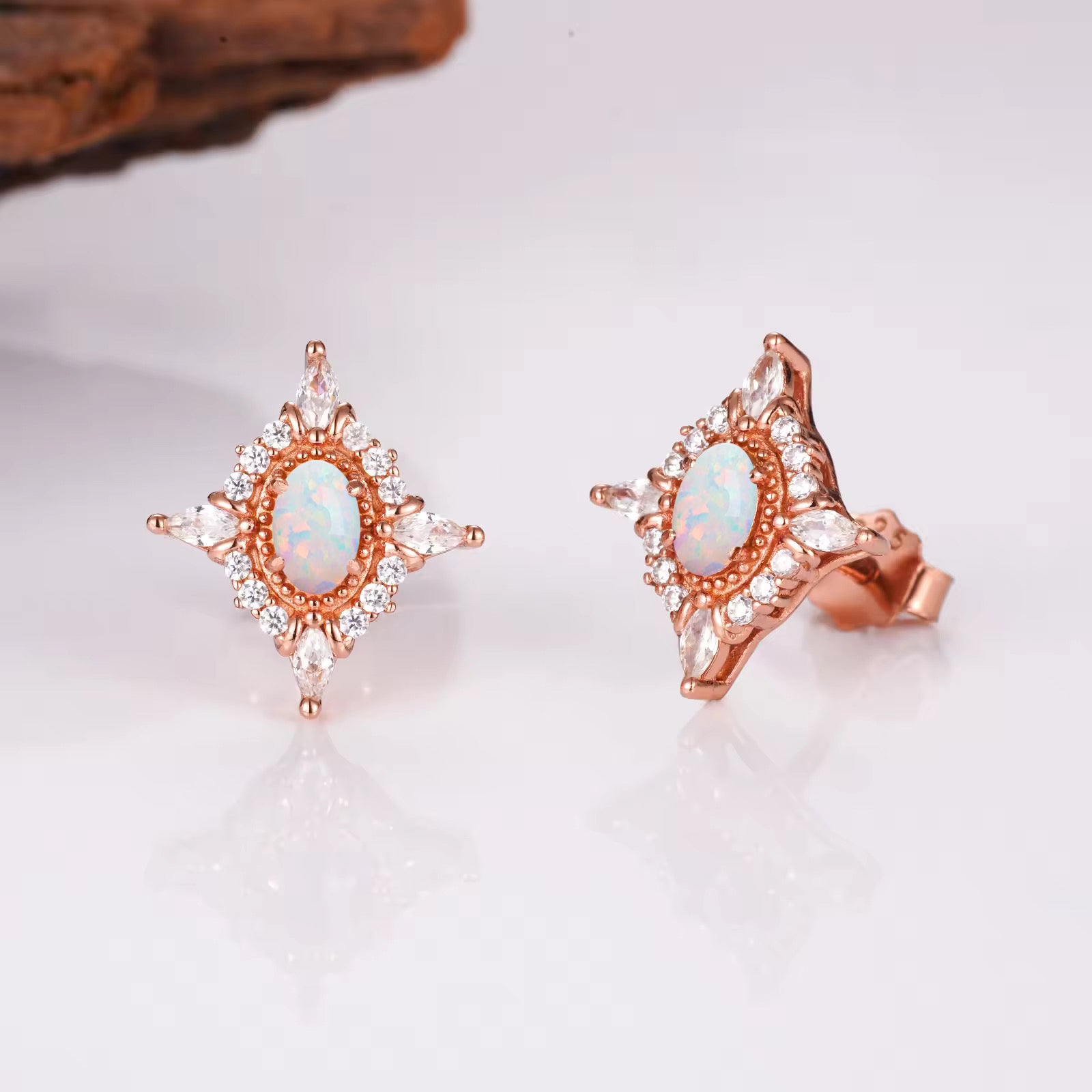 Mia Opal Earrings Gold with fire opals and natural crystals