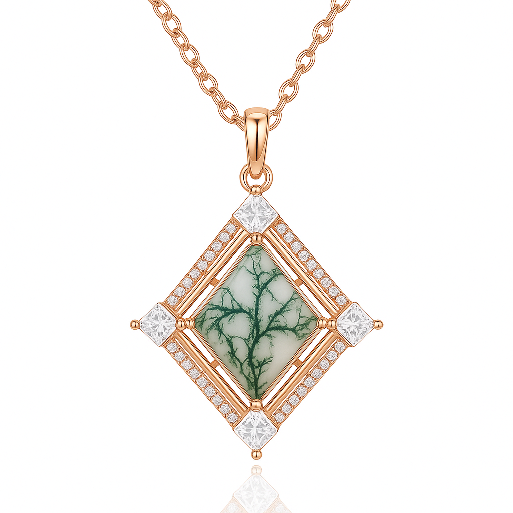 Fria Moss Agate Necklace Rose Gold