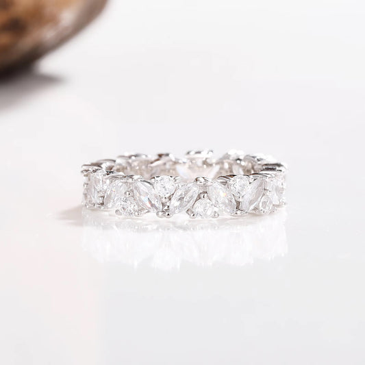 Abi Moissanite Marquise and Round Wedding Band Sterling Silver