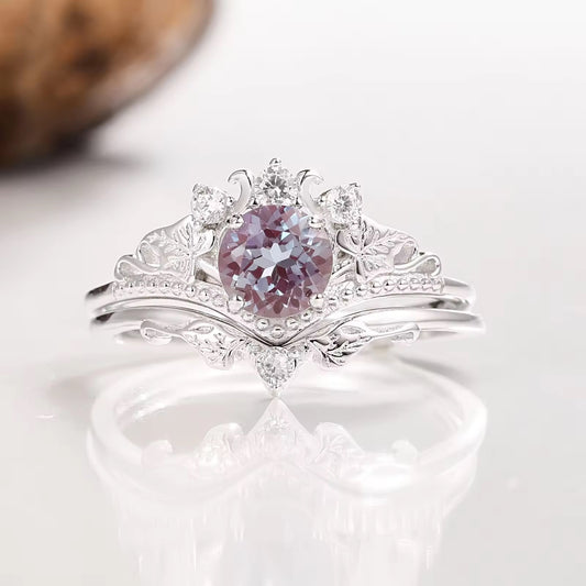 Ashla Alexandrite Ring Set Sterling Silver