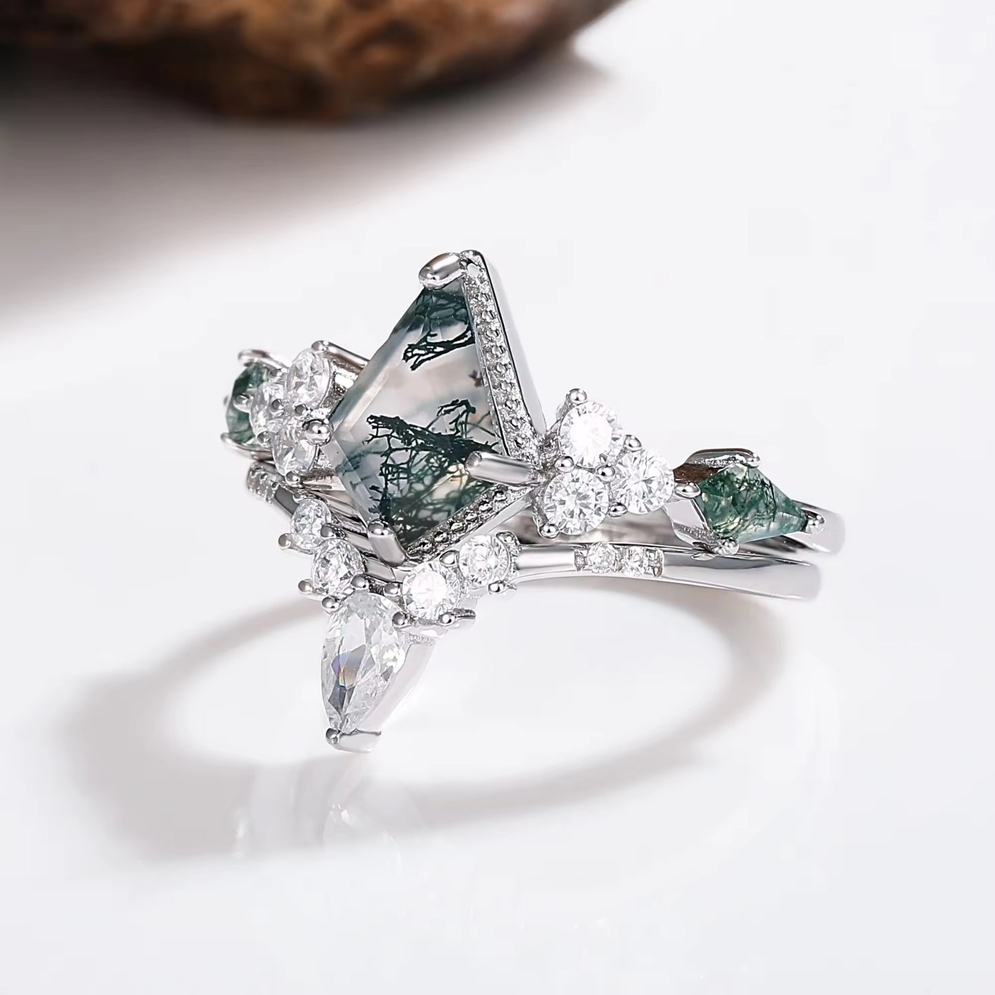 Kya Moss Agate Quartz Ring Set Rose Gold