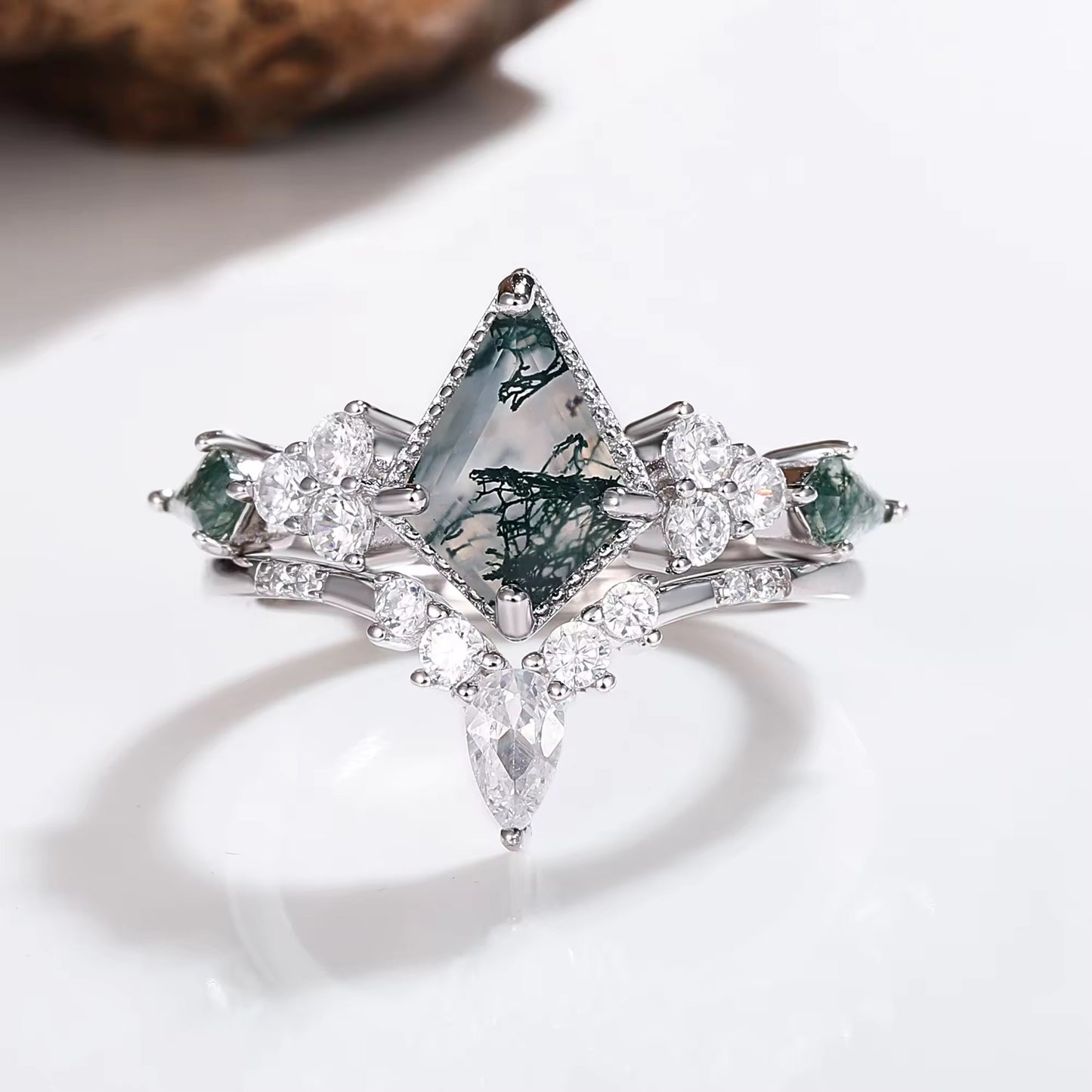 Kya Moss Agate Quartz Ring Set Rose Gold