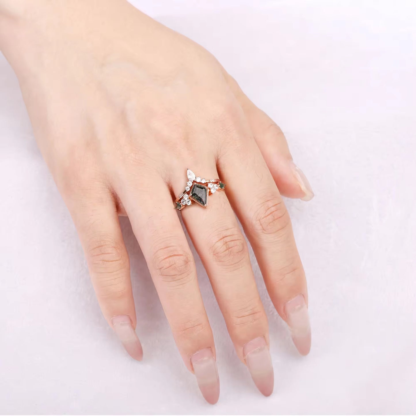 Kya Moss Agate Quartz Ring Set Rose Gold