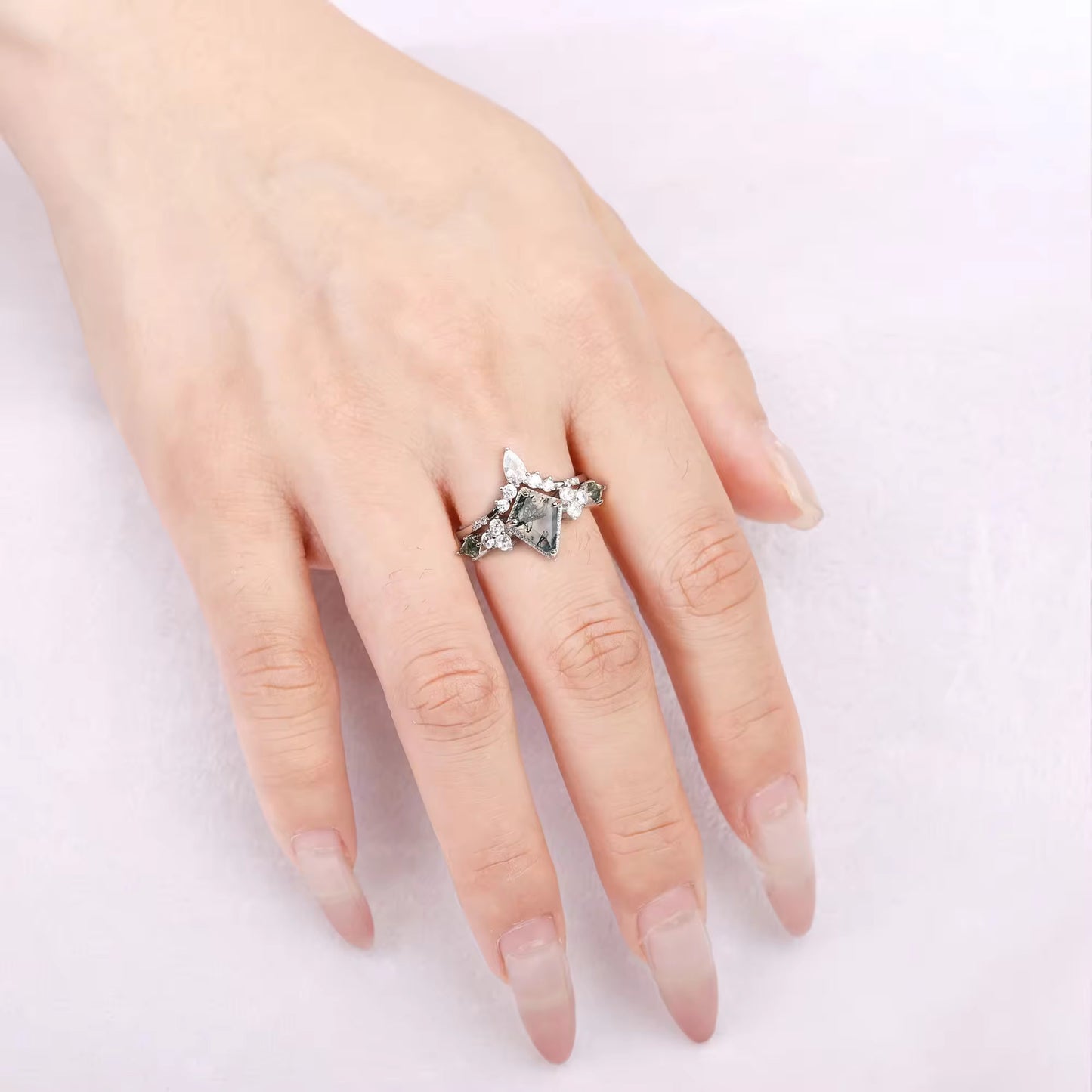 Kya Moss Agate Quartz Ring Set Rose Gold