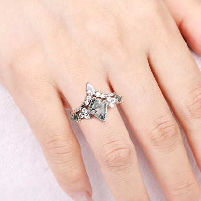 Kya Moss Agate Quartz Ring Set Rose Gold