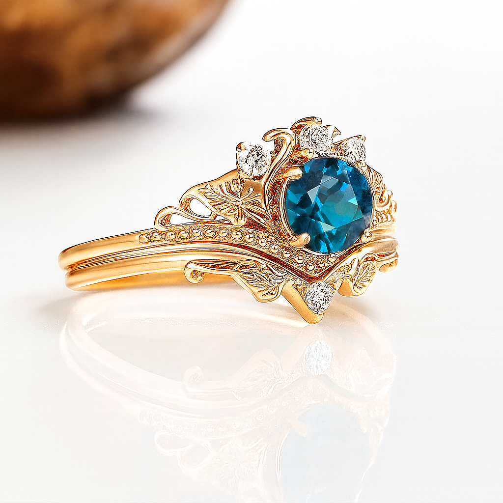 Ashla London Blue Topaz Ring Set Gold