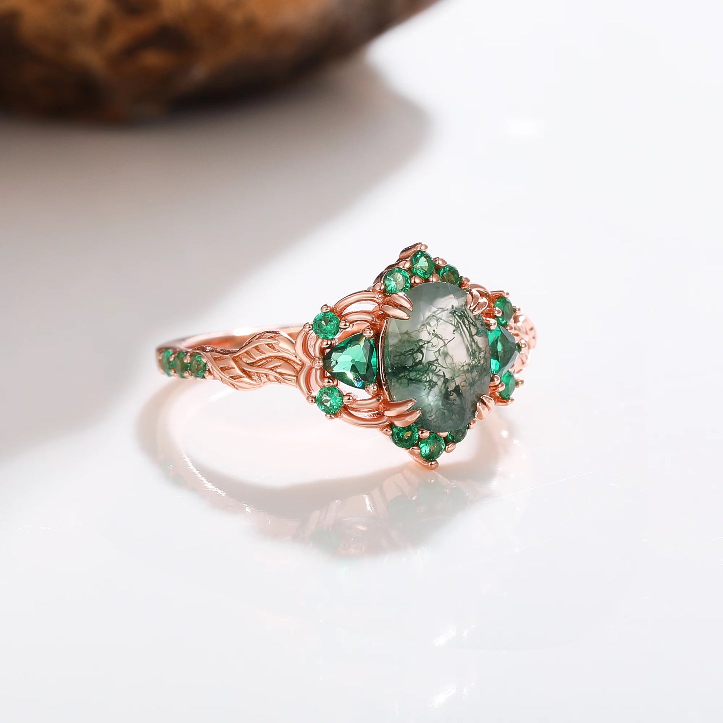 Lilly Moss Agate and Emerald Ring