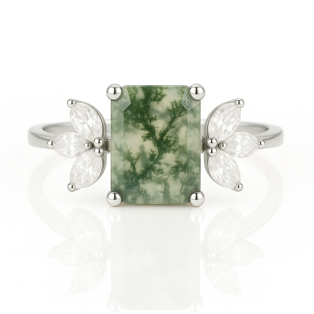 Ivy Moss Agate Quartz Ring Sterling Silver