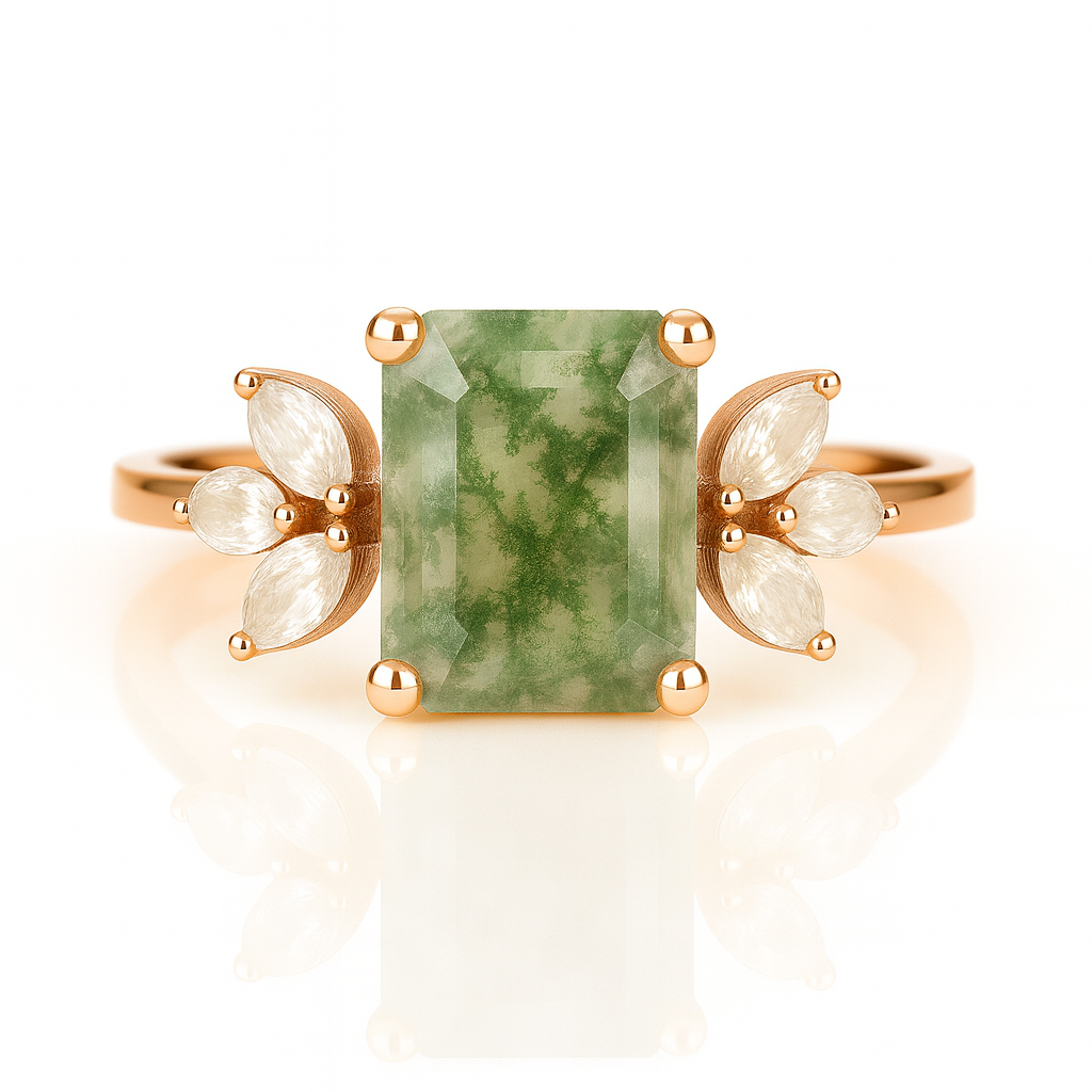Ivy Moss Agate Quartz Ring Rose Gold