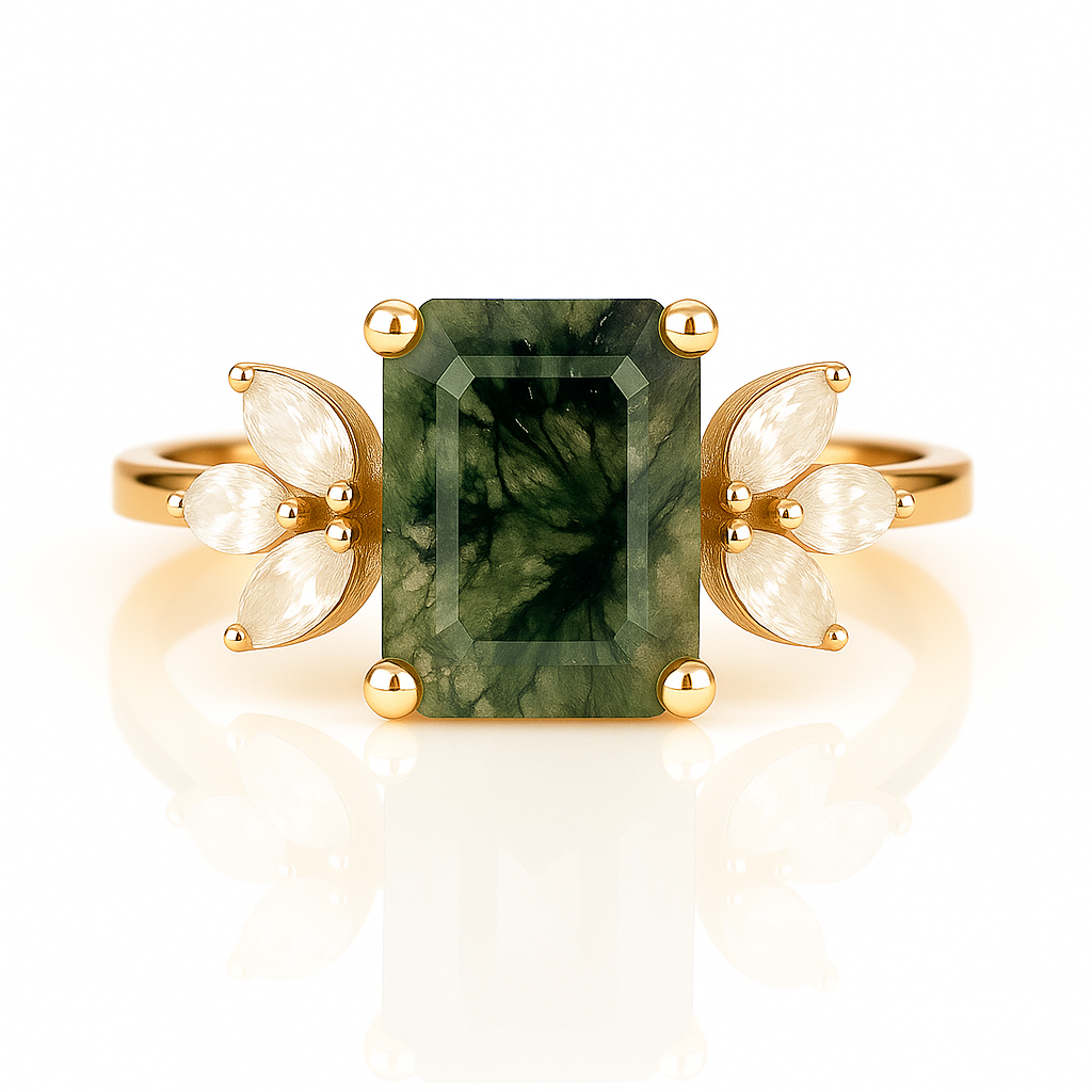 Ivy Moss Agate Quartz Ring Gold
