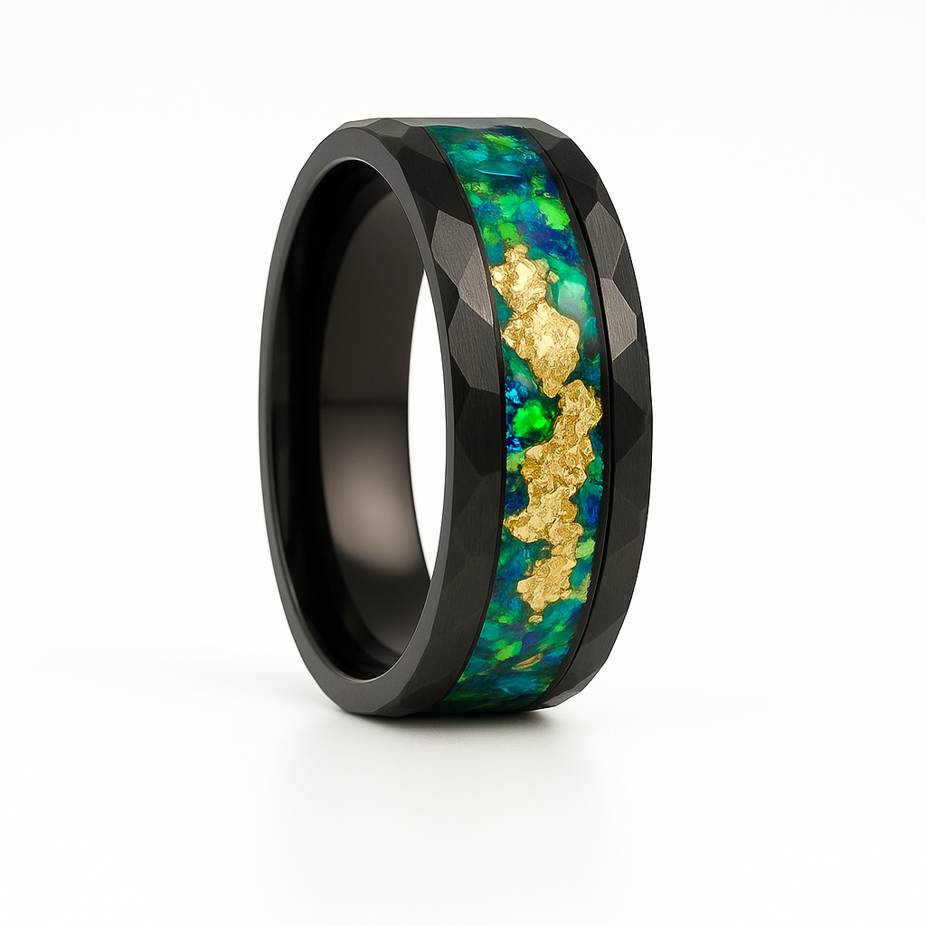 John Men's Wedding Peacock Sapphire and Teal Opal Ring