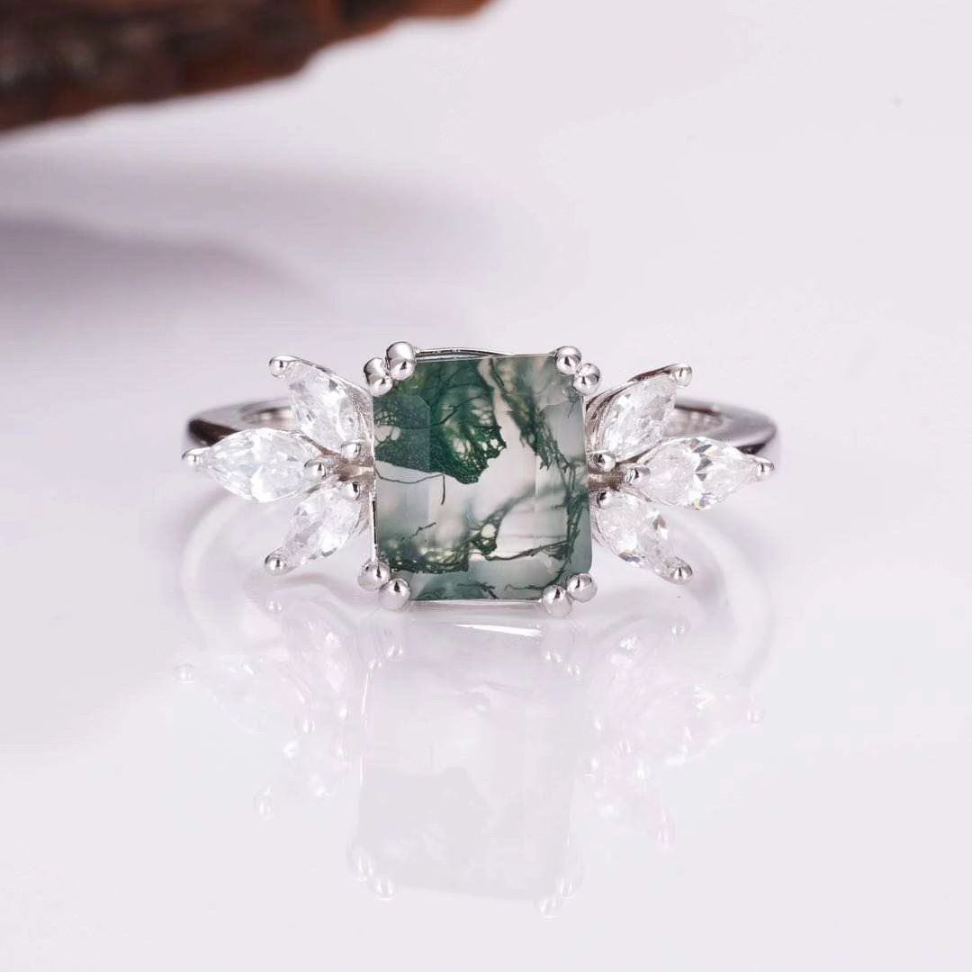 Ivy Moss Agate Quartz Ring Sterling Silver