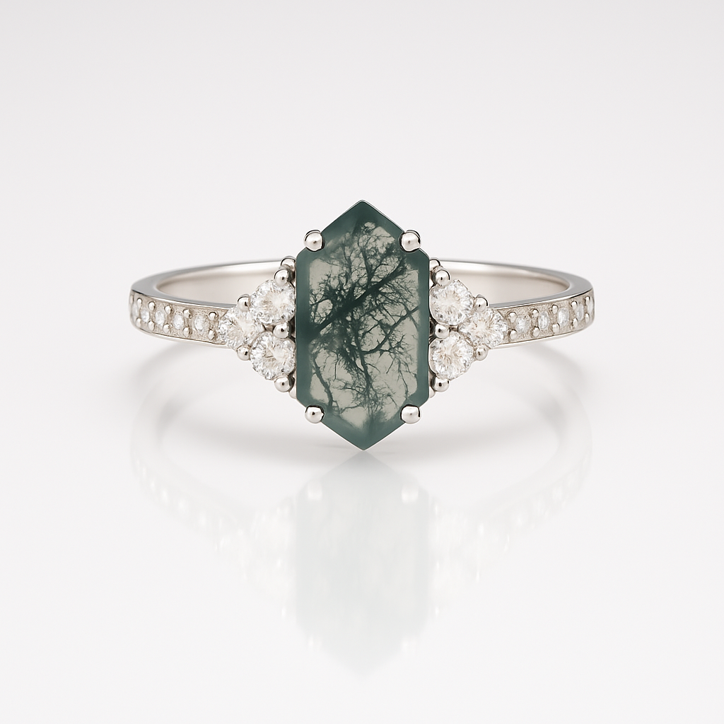 Maui Moss Agate Quartz Ring Sterling Silver