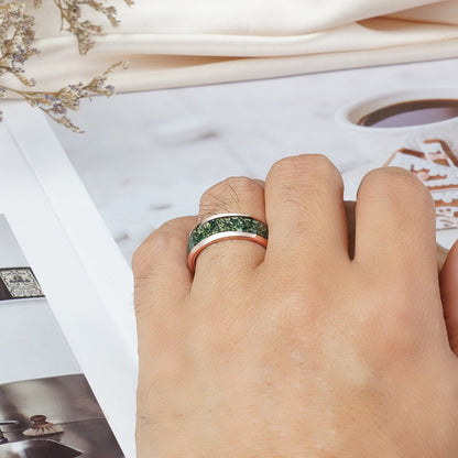 Moss agate wedding ring in sterling silver for men