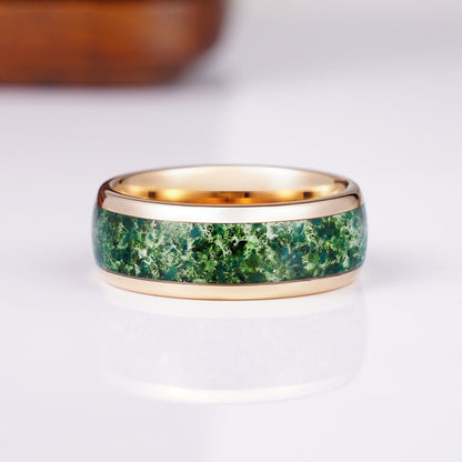 Moss agate wedding ring in sterling silver for men