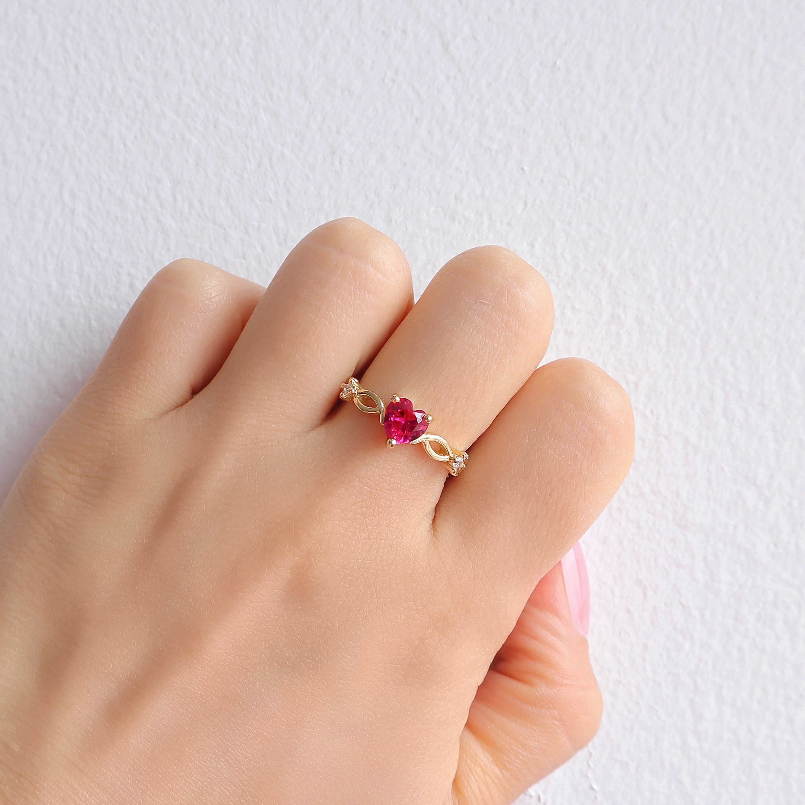 Lei Ruby Heart Ring Sterling Silver