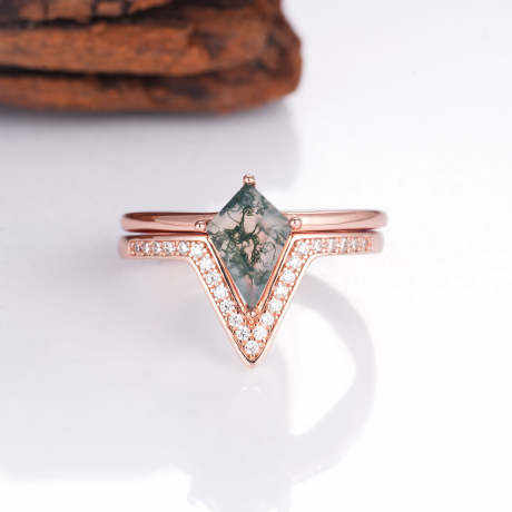 Evelyn Moss Agate Quartz Ring Set Rose Gold