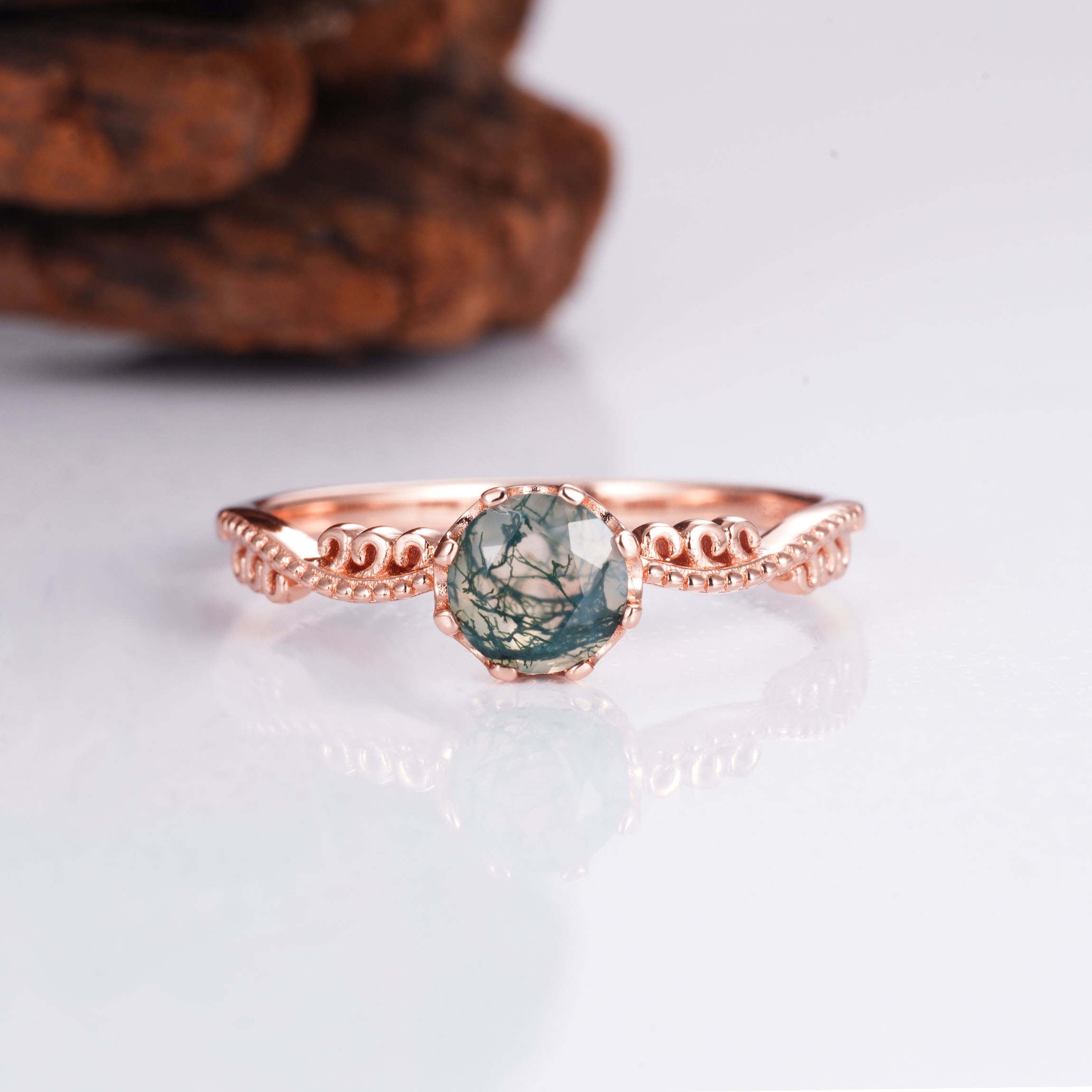 Izzy Moss Agate Quartz Ring Rose Gold