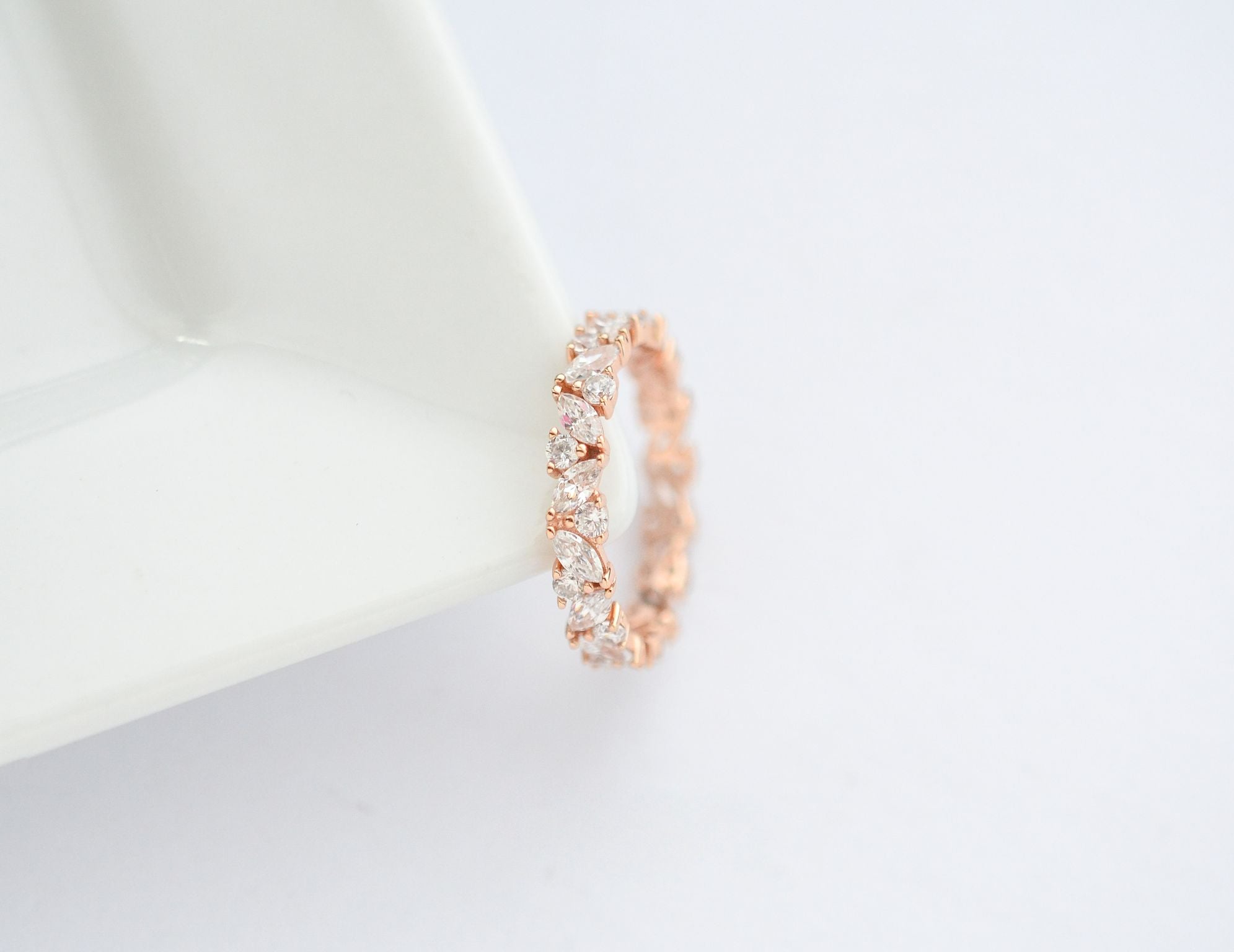 Abi Gemstone Marquise and Round Wedding Band Rose Gold