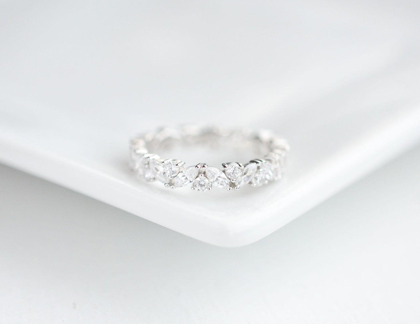 Abi Moissanite Marquise and Round Wedding Band Sterling Silver