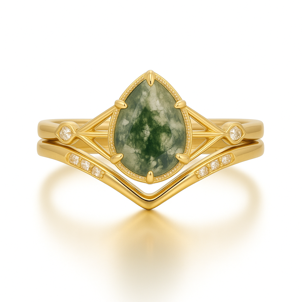 Emily Moss Agate Quartz Ring Set Gold