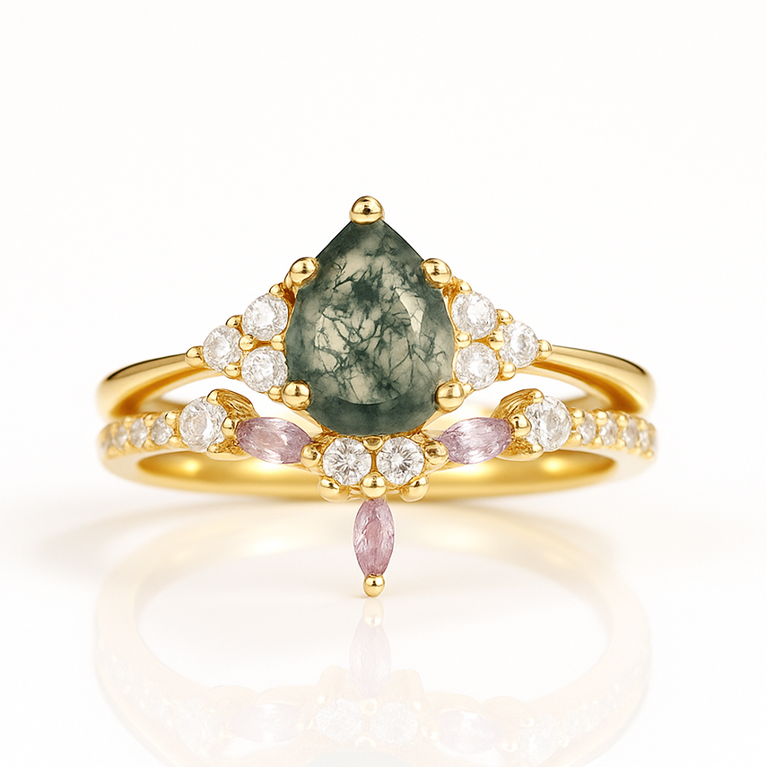 Erin Moss Agate Quartz Ring Set