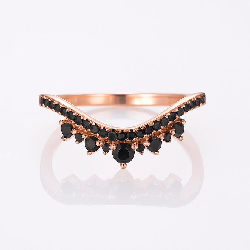 Allie Black Onyx Curved Ring Rose Gold