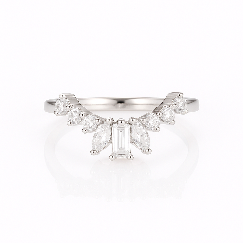 Cat Curved Gemstone Stacking Band Gold