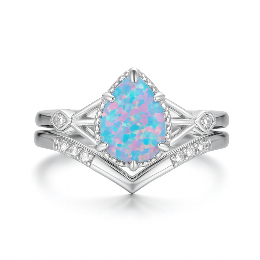 Emily Blue Fire Opal Ring Set