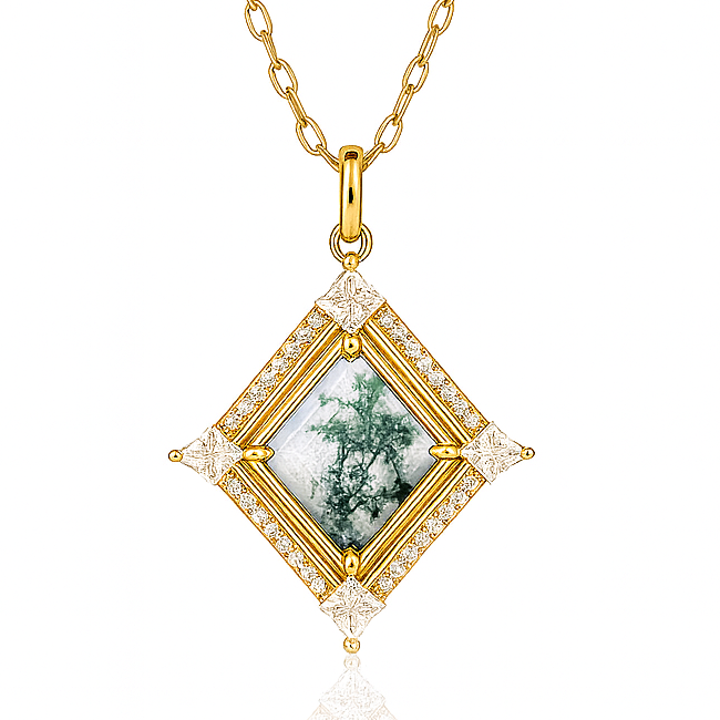 Fria Moss Agate Necklace Gold