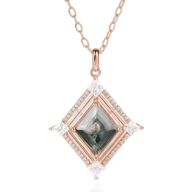 Fria Moss Agate Necklace Gold