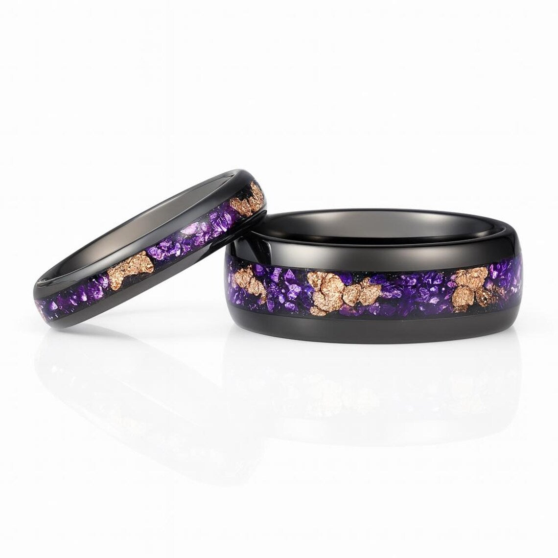 Mensi Alexandrite and 14K Gold Leaf Couple's Ring Set