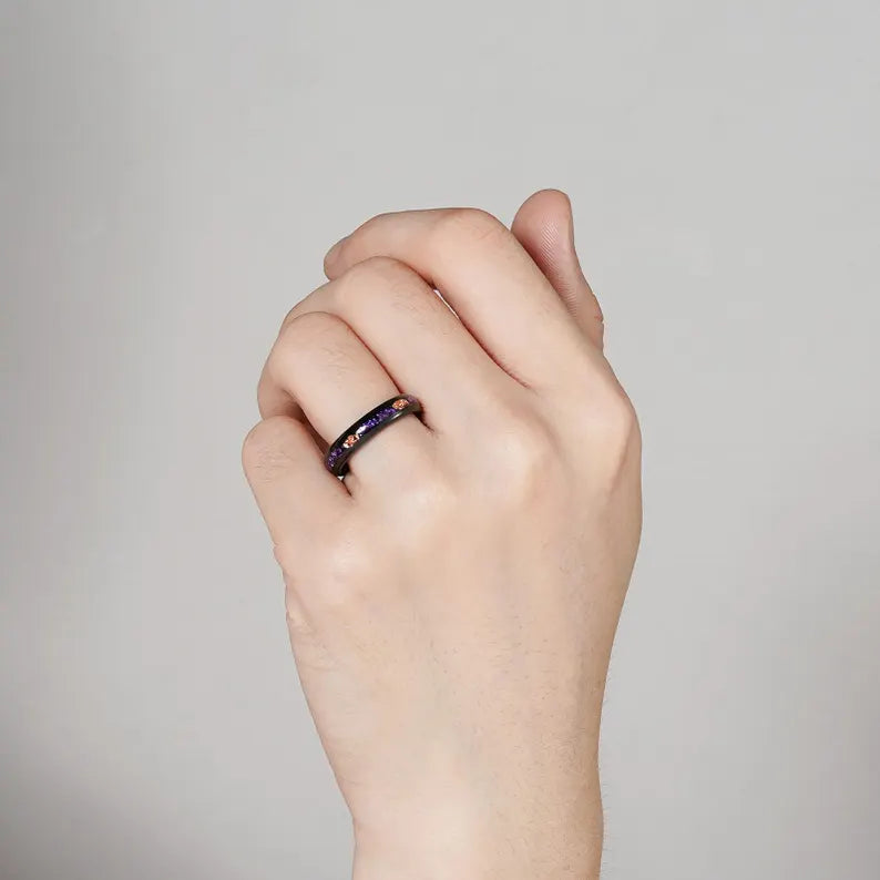 Mensi Alexandrite and 14K Gold Leaf Couple's Ring Set