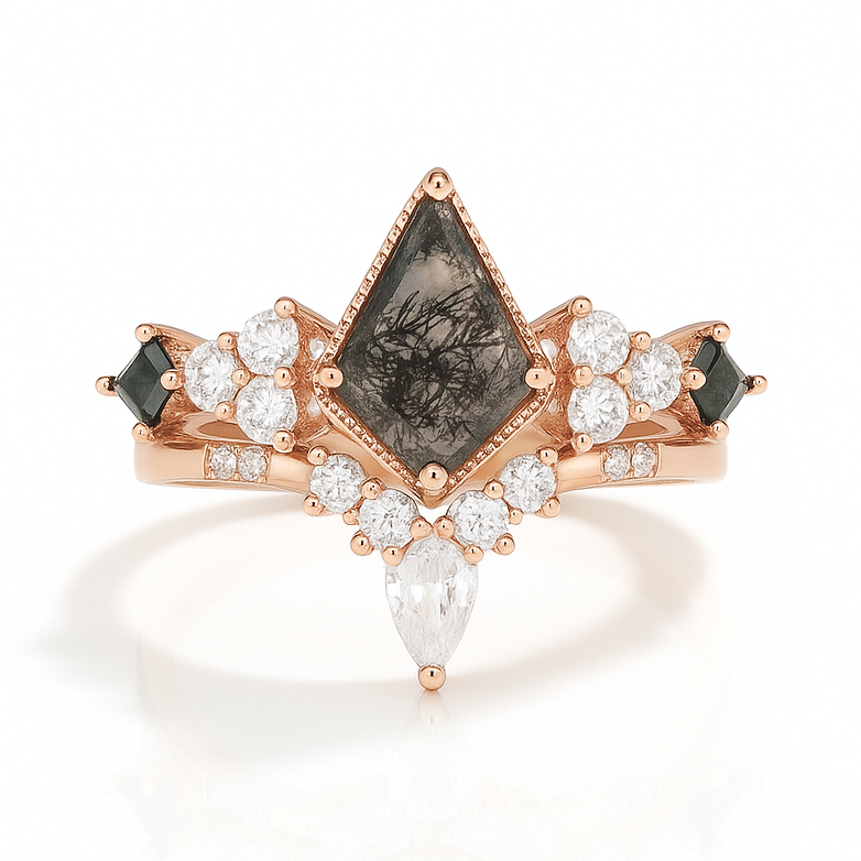 Kya Moss Agate Quartz Ring Set Rose Gold