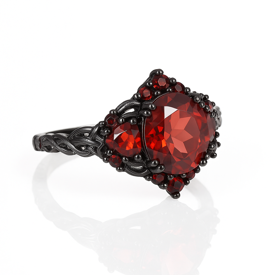 Lilly Garnet Black Gold Ring