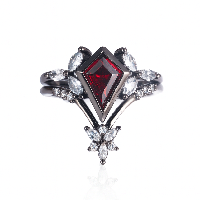 Nora Garnet and Black Gold Ring Set