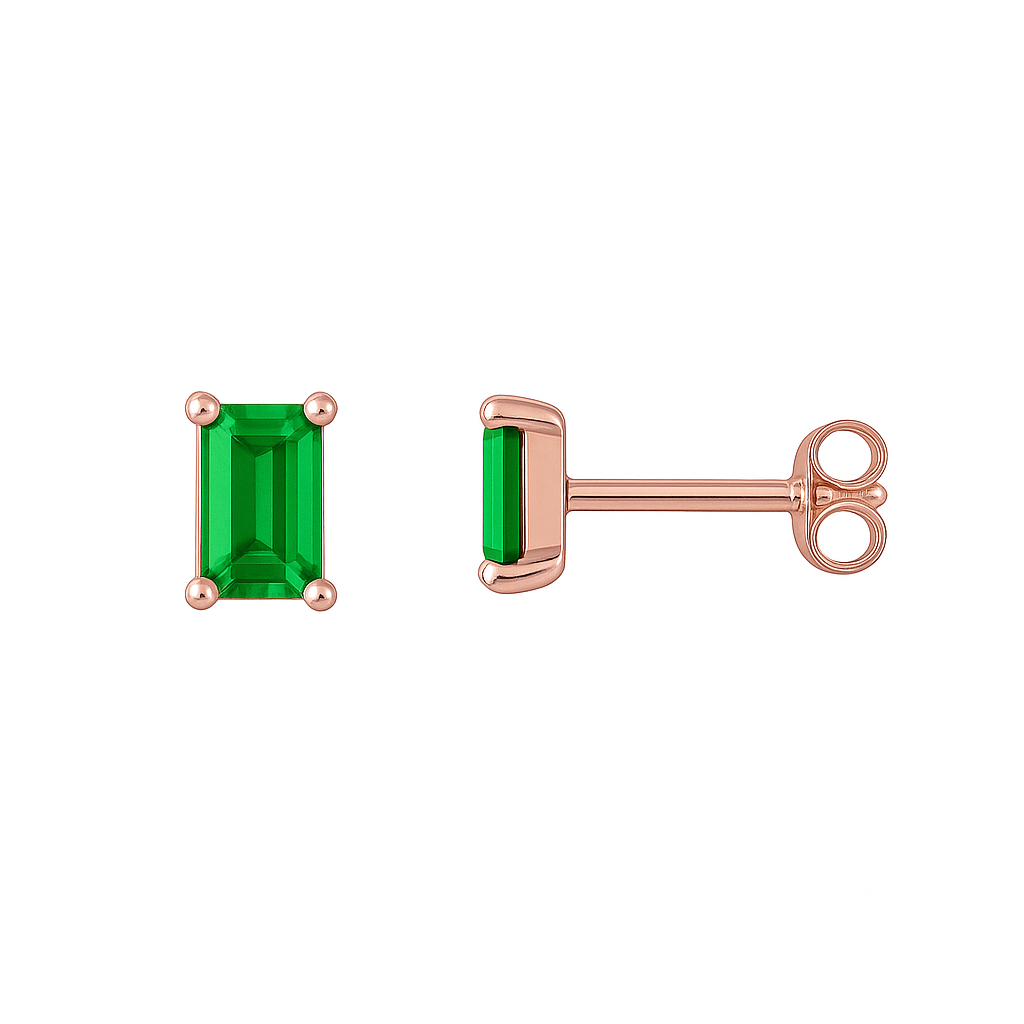 Pia 14k Solid Rose Gold Emerald Earrings