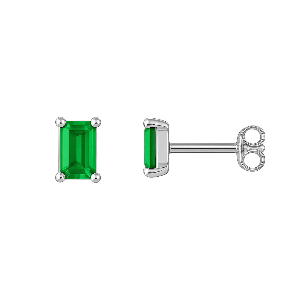 Pia 14k Solid White Gold Emerald Earrings