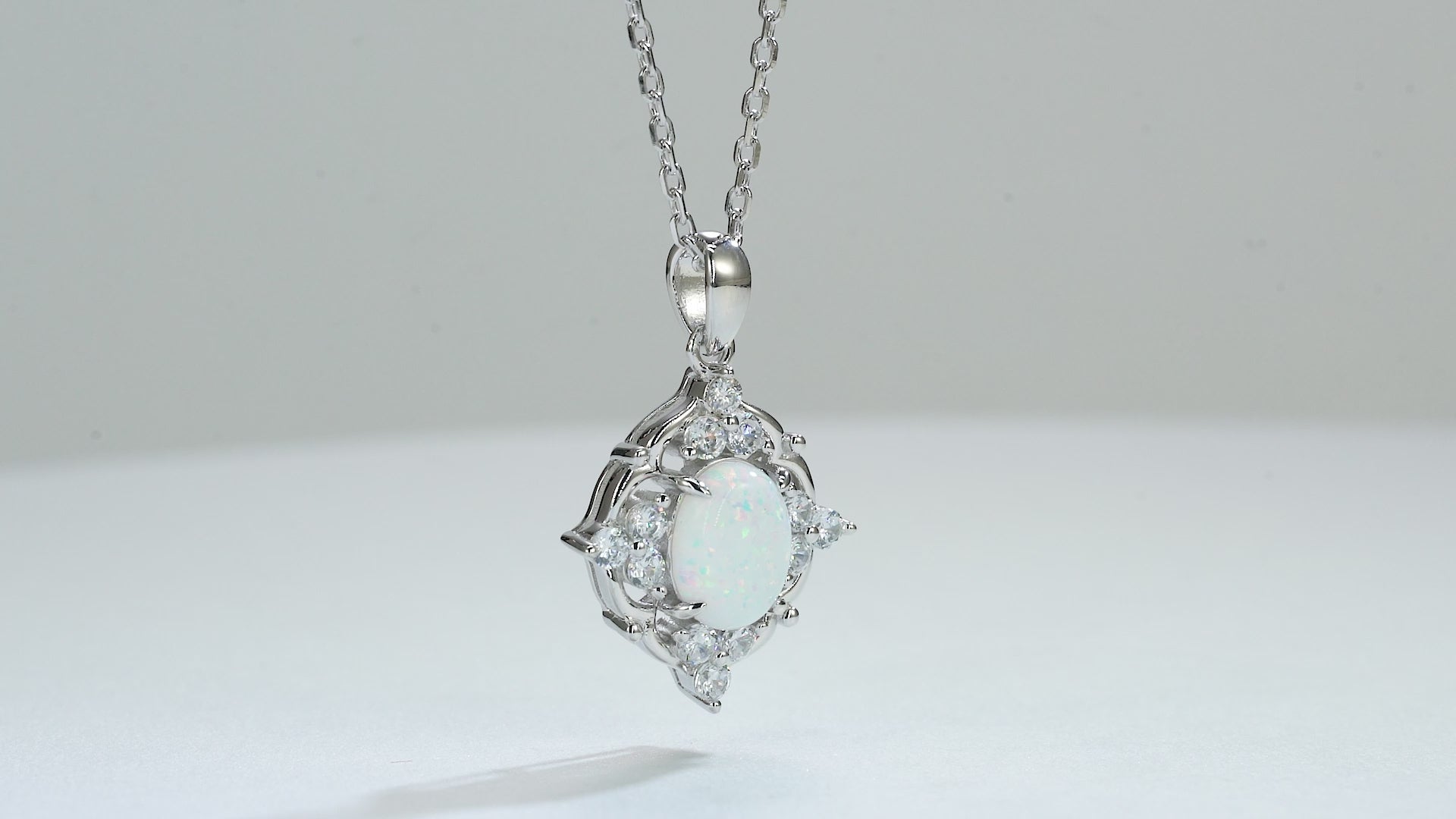 Sterling silver opal necklace with radiant pendant | Sterling Silver