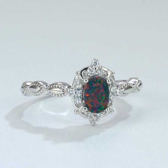 Fia Black Opal Ring with natural opal and crystal accents