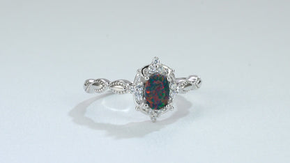 Fia Black Opal Ring with natural opal and crystal accents