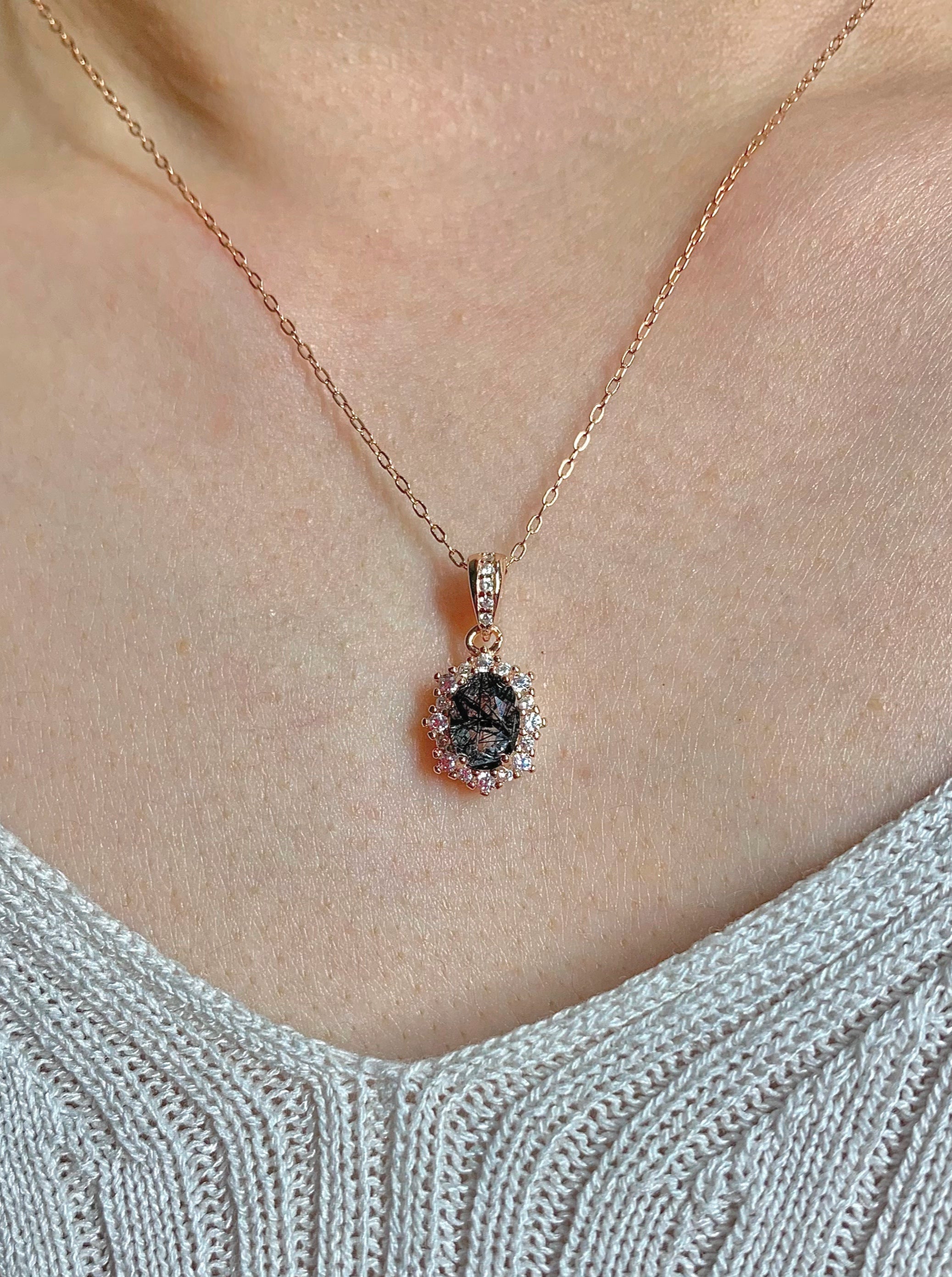 Lin Natural Black Rutilated Quartz Necklace